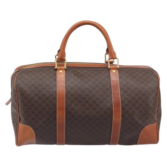 CELINE Macadam Boston Bag PVC Leather Brown Gold Tone Auth 196408A