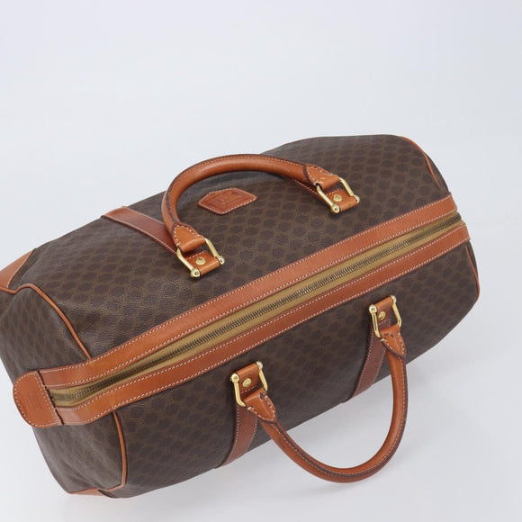 CELINE Macadam Boston Bag PVC Leather Brown Gold Tone Auth 196408A