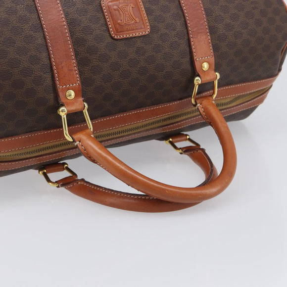 CELINE Macadam Boston Bag PVC Leather Brown Gold Tone Auth 196408A