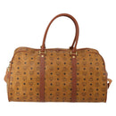 MCM Logogram Vicetos Boston Bag PVC Leather 2way Brown Gold Auth 196410-2