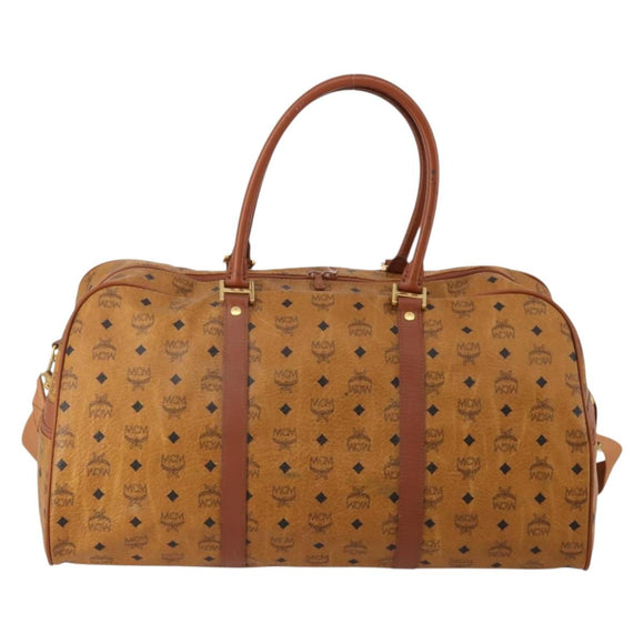MCM Logogram Vicetos Boston Bag PVC Leather 2way Brown Gold Auth 196410