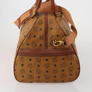 MCM Logogram Vicetos Boston Bag PVC Leather 2way Brown Gold Auth 196410-4