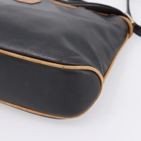 CELINE Shoulder Bag Leather Black Gold Tone Auth 196412