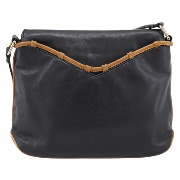 CELINE Shoulder Bag Leather Black Gold Tone Auth 196412