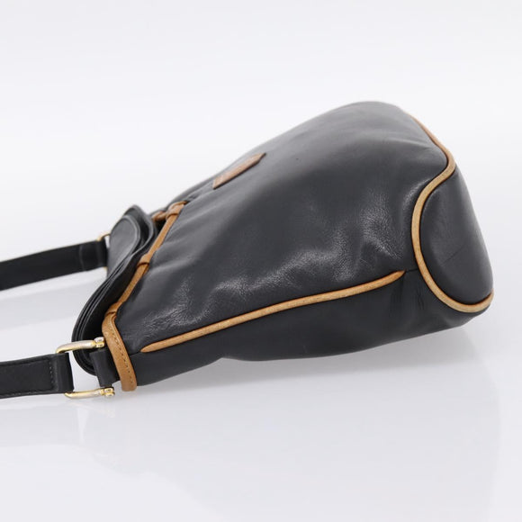 CELINE Shoulder Bag Leather Black Gold Tone Auth 196412