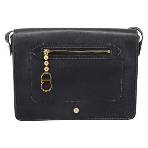Christian Dior Shoulder Bag Leather Black Gold Tone Auth 196415