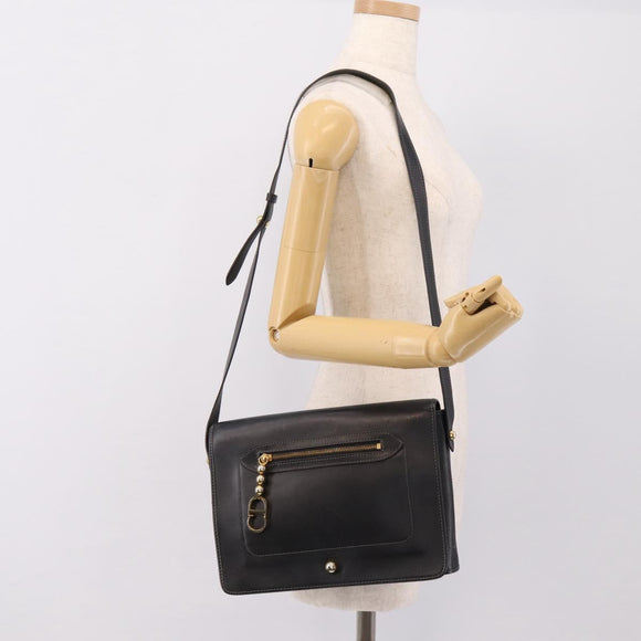 Christian Dior Shoulder Bag Leather Black Gold Tone Auth 196415