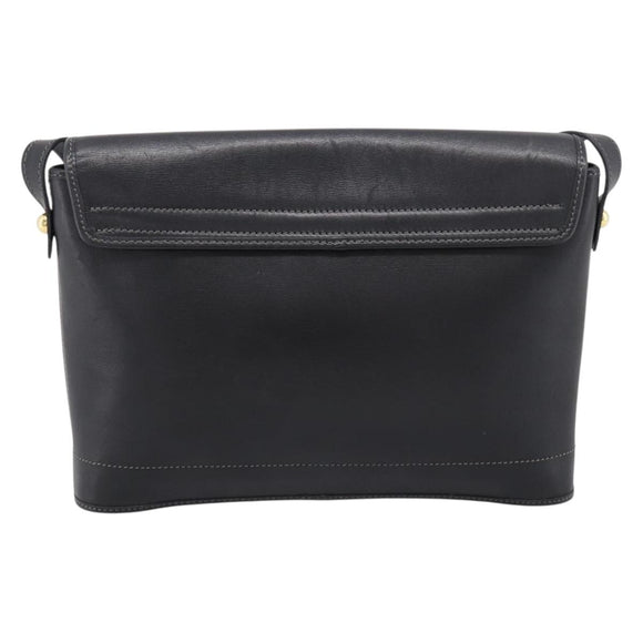 Christian Dior Shoulder Bag Leather Black Gold Tone Auth 196415