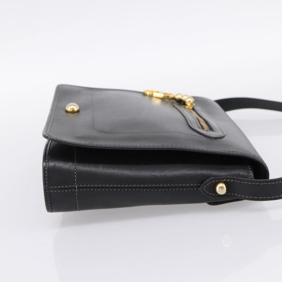 Christian Dior Shoulder Bag Leather Black Gold Tone Auth 196415