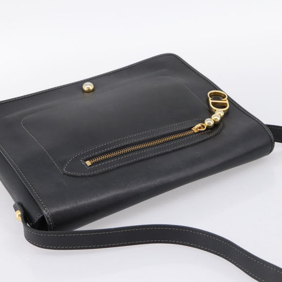 Christian Dior Shoulder Bag Leather Black Gold Tone Auth 196415