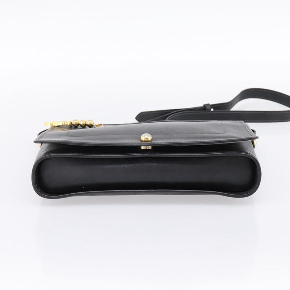 Christian Dior Shoulder Bag Leather Black Gold Tone Auth 196415