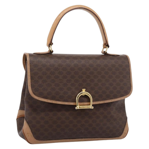 CELINE Macadam Hand Bag PVC Leather Brown Gold Tone Auth 196416
