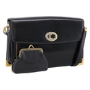 Christian Dior Shoulder Bag Leather Calf Skin Black Gold Tone Auth 196419A-1