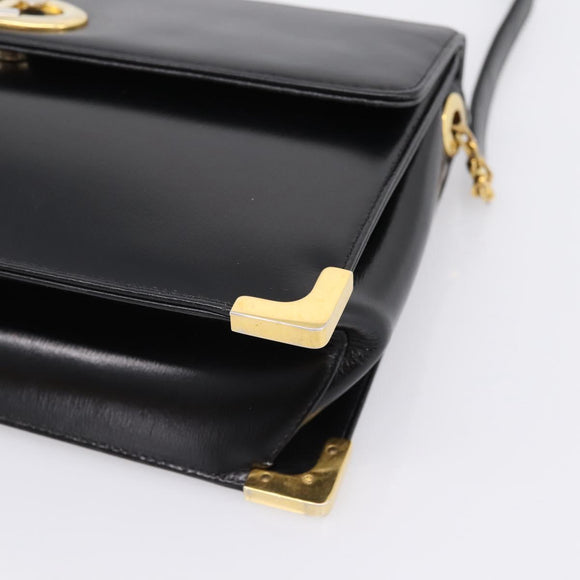 Christian Dior Shoulder Bag Leather Calf Skin Black Gold Tone Auth 196419A