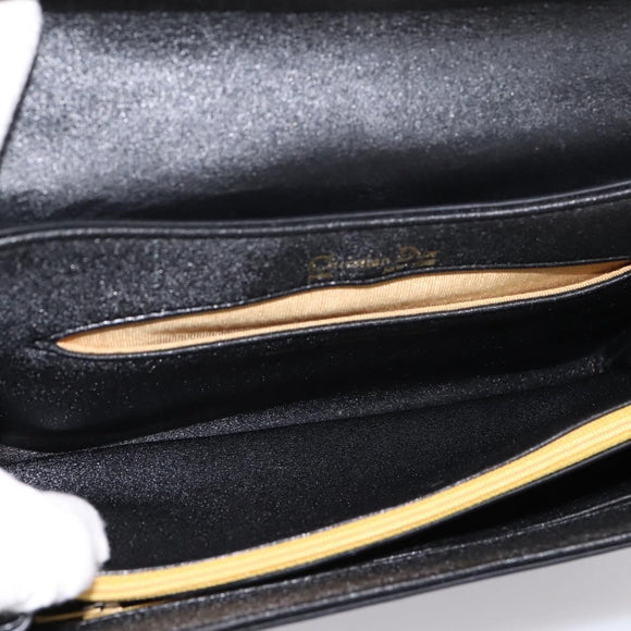Christian Dior Shoulder Bag Leather Calf Skin Black Gold Tone Auth 196419A