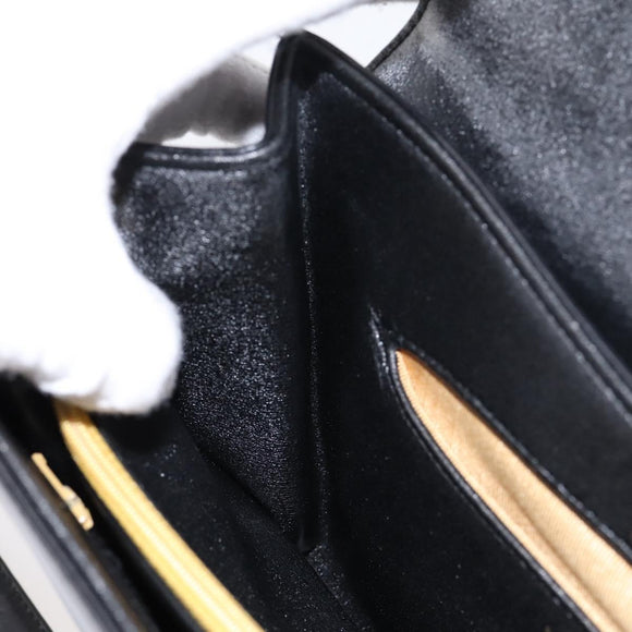 Christian Dior Shoulder Bag Leather Calf Skin Black Gold Tone Auth 196419A