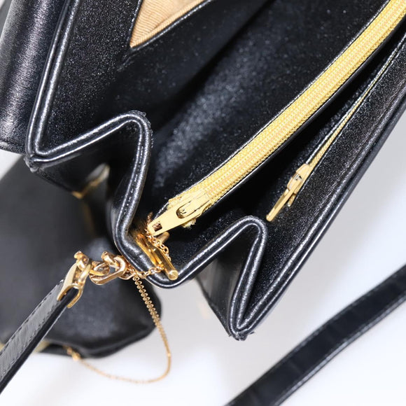 Christian Dior Shoulder Bag Leather Calf Skin Black Gold Tone Auth 196419A