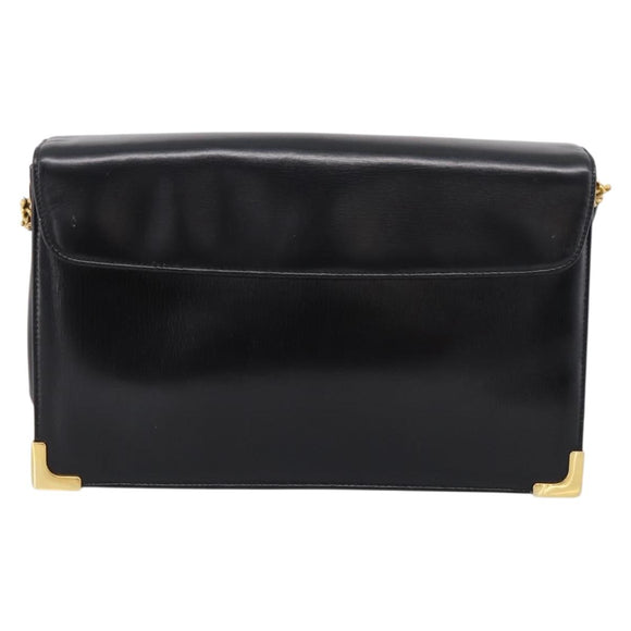 Christian Dior Shoulder Bag Leather Calf Skin Black Gold Tone Auth 196419A