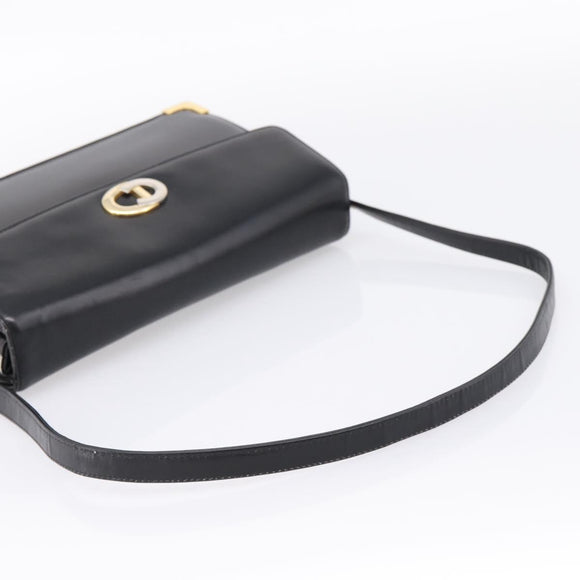 Christian Dior Shoulder Bag Leather Calf Skin Black Gold Tone Auth 196419A