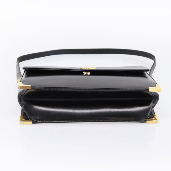 Christian Dior Shoulder Bag Leather Calf Skin Black Gold Tone Auth 196419A