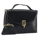 Christian Dior Calf Skin Hand Bag Leather Black Gold Tone Auth 196420-1
