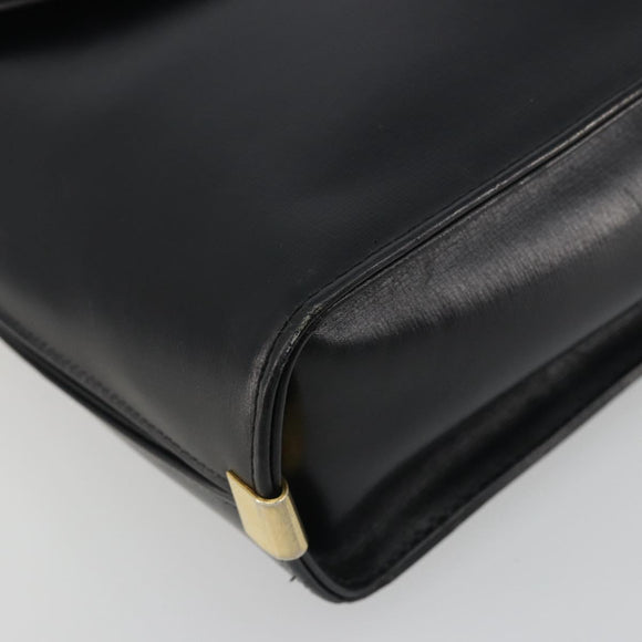 Christian Dior Calf Skin Hand Bag Leather Black Gold Tone Auth 196420