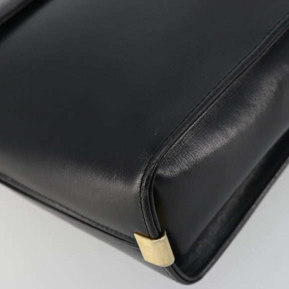 Christian Dior Calf Skin Hand Bag Leather Black Gold Tone Auth 196420