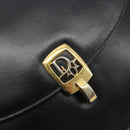 Christian Dior Calf Skin Hand Bag Leather Black Gold Tone Auth 196420-15