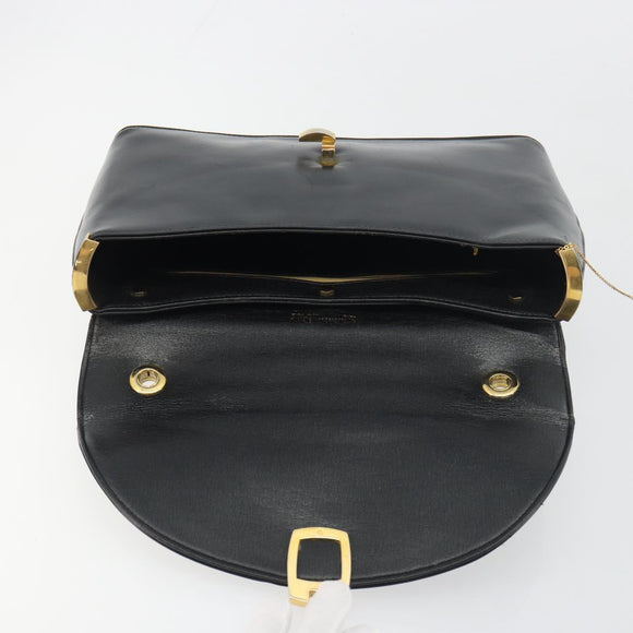 Christian Dior Calf Skin Hand Bag Leather Black Gold Tone Auth 196420