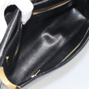 Christian Dior Calf Skin Hand Bag Leather Black Gold Tone Auth 196420-18