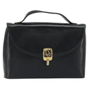 Christian Dior Calf Skin Hand Bag Leather Black Gold Tone Auth 196420-2