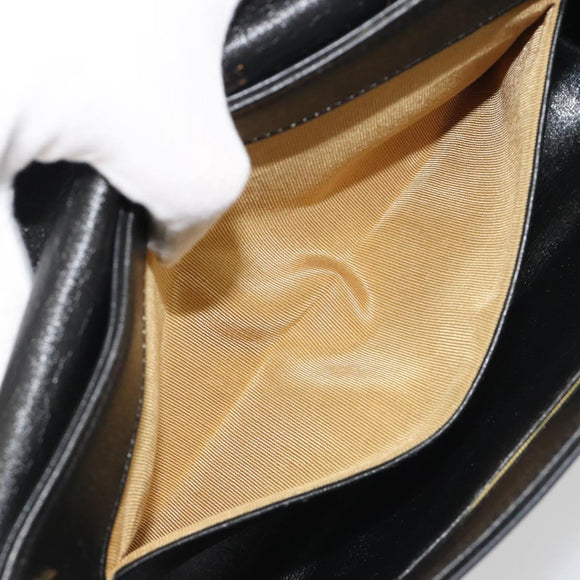 Christian Dior Calf Skin Hand Bag Leather Black Gold Tone Auth 196420