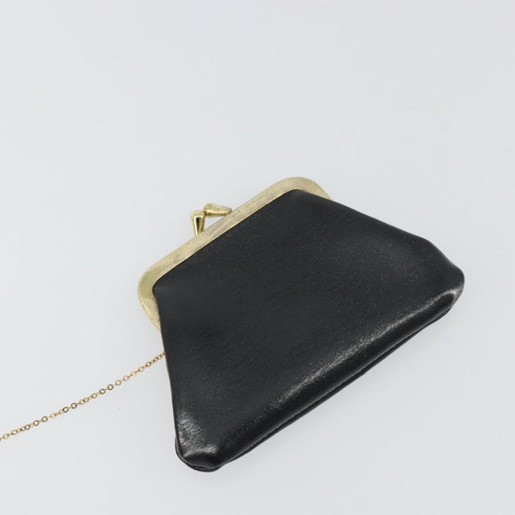 Christian Dior Calf Skin Hand Bag Leather Black Gold Tone Auth 196420