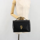 Christian Dior Calf Skin Hand Bag Leather Black Gold Tone Auth 196420-27