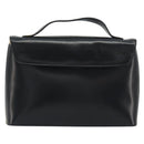 Christian Dior Calf Skin Hand Bag Leather Black Gold Tone Auth 196420-3