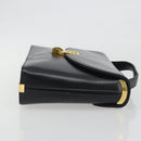 Christian Dior Calf Skin Hand Bag Leather Black Gold Tone Auth 196420-4
