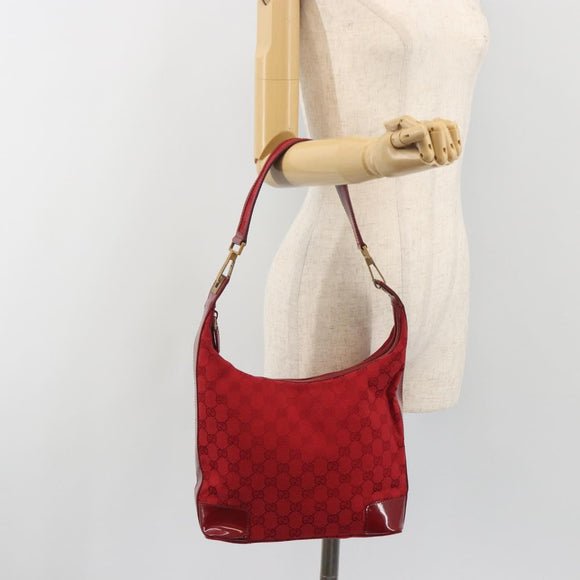 GUCCI GG Canvas Shoulder Bag Red Gold Tone 001 4204 Auth 196424A