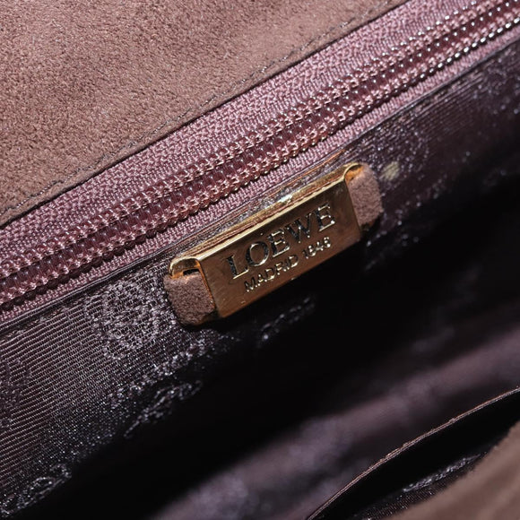 LOEWE Shoulder Bag Suede Dark Brown Gold Tone Auth 196425A