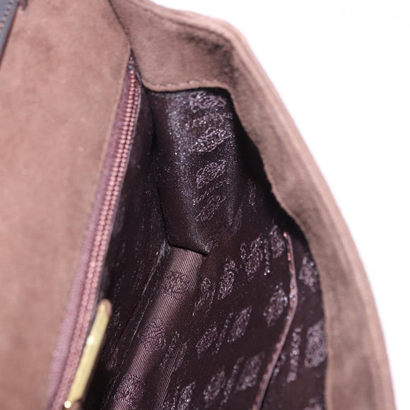 LOEWE Shoulder Bag Suede Dark Brown Gold Tone Auth 196425A