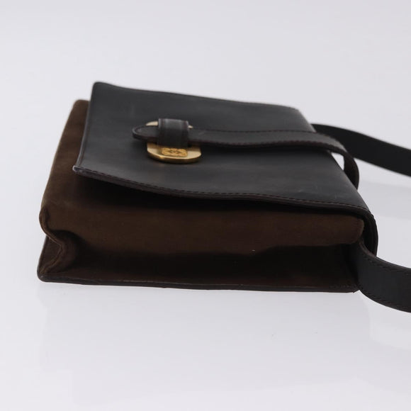 LOEWE Shoulder Bag Suede Dark Brown Gold Tone Auth 196425A