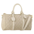 CHANEL Matelasse Boston Bag Canvas 2way Beige Gold Tone CC Auth 196428A-1