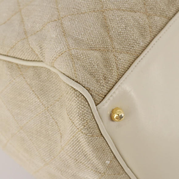 CHANEL Matelasse Boston Bag Canvas 2way Beige Gold Tone CC Auth 196428A