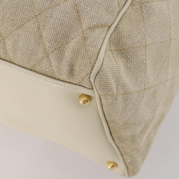 CHANEL Matelasse Boston Bag Canvas 2way Beige Gold Tone CC Auth 196428A
