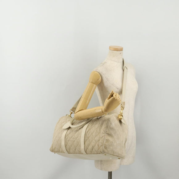 CHANEL Matelasse Boston Bag Canvas 2way Beige Gold Tone CC Auth 196428A