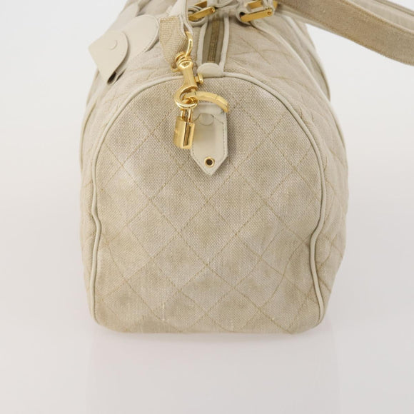 CHANEL Matelasse Boston Bag Canvas 2way Beige Gold Tone CC Auth 196428A