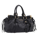 Miu Miu Vitellolux Hand Bag Leather 2way Black Gold Tone Auth 196431-1