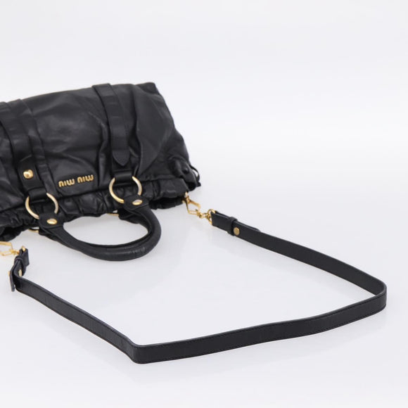 Miu Miu Vitellolux Hand Bag Leather 2way Black Gold Tone Auth 196431