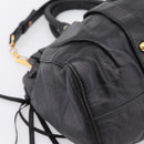 Miu Miu Vitellolux Hand Bag Leather 2way Black Gold Tone Auth 196431-15