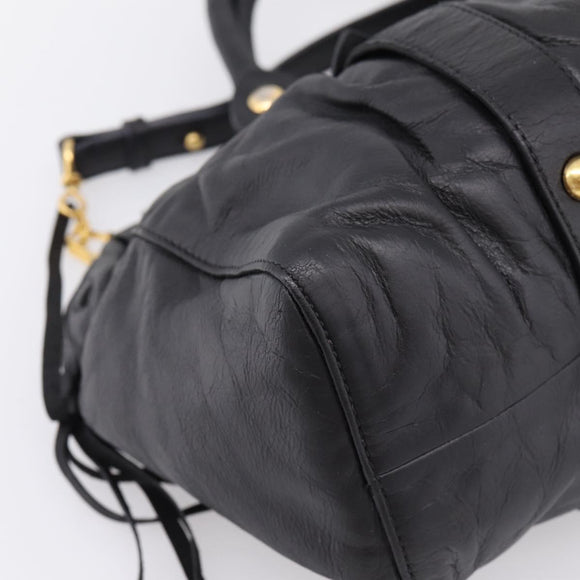 Miu Miu Vitellolux Hand Bag Leather 2way Black Gold Tone Auth 196431