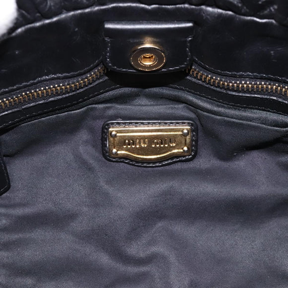 Miu Miu Vitellolux Hand Bag Leather 2way Black Gold Tone Auth 196431